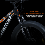 EAST COAST Firevault 26T Fat Tyre Cycle for Boys, & Kids 15+, 21 Gears Cycle, Dual Disc Brakes, Front Suspension