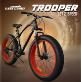 EAST COAST Unisex Trooper 21 Speed Cycle/Mountain Bike | 26T Fat Bike/Cycle Without Carrier, 17 Inch Frame, Dual Disk Brake Ideal for 13+ Years, Front Suspension