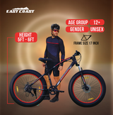 EAST COAST Unisex Trooper 21 Speed Cycle/Mountain Bike | 26T Fat Bike/Cycle Without Carrier, 17 Inch Frame, Dual Disk Brake Ideal for 13+ Years, Front Suspension