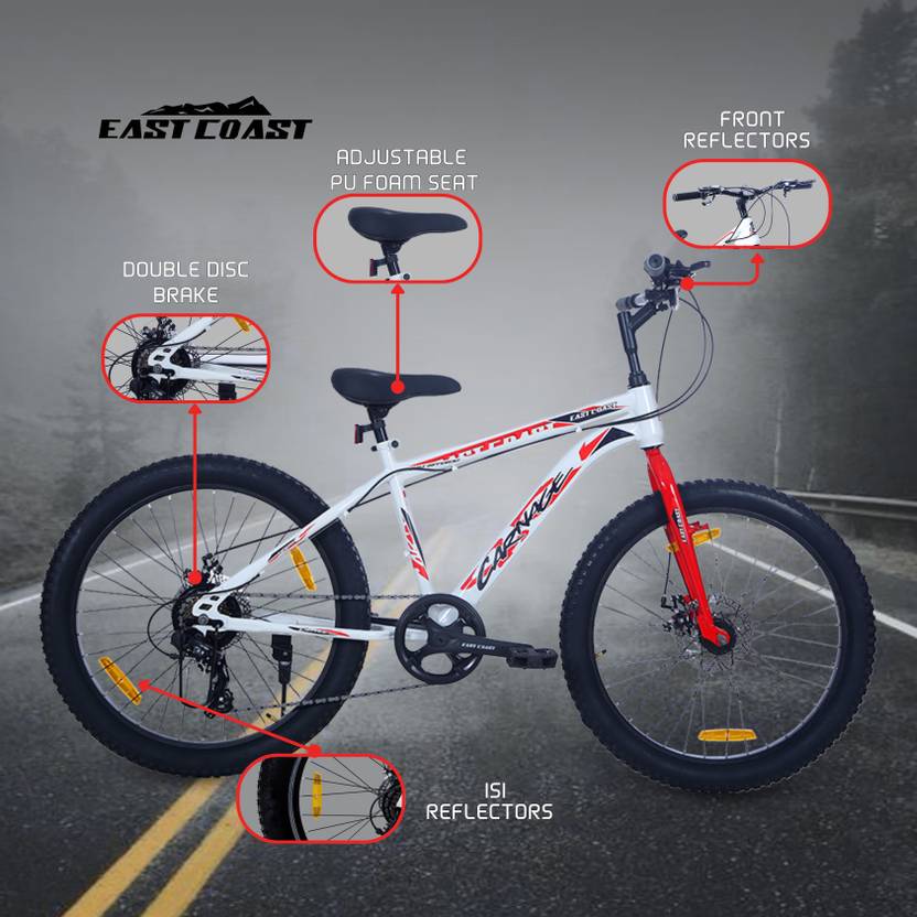 CARNAGE 24T 7-Speed Mountain Bicycle for Kids of 9 to 13 yrs Age – White Color