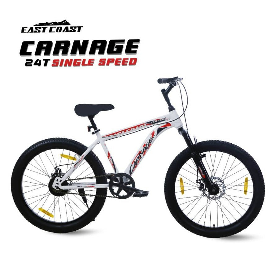 CARNAGE 24T Single-Speed Mountain Bicycle for Kids of 9 to 15 yrs Age – White Color