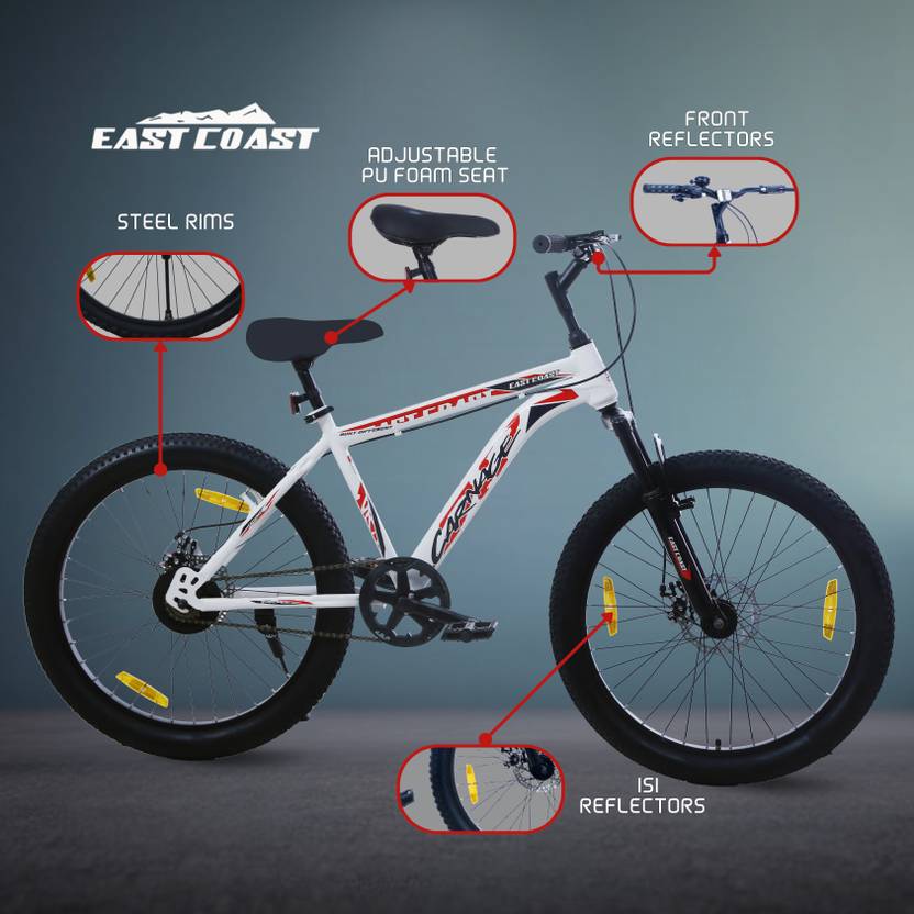 CARNAGE 24T Single-Speed Mountain Bicycle for Kids of 9 to 15 yrs Age – White Color