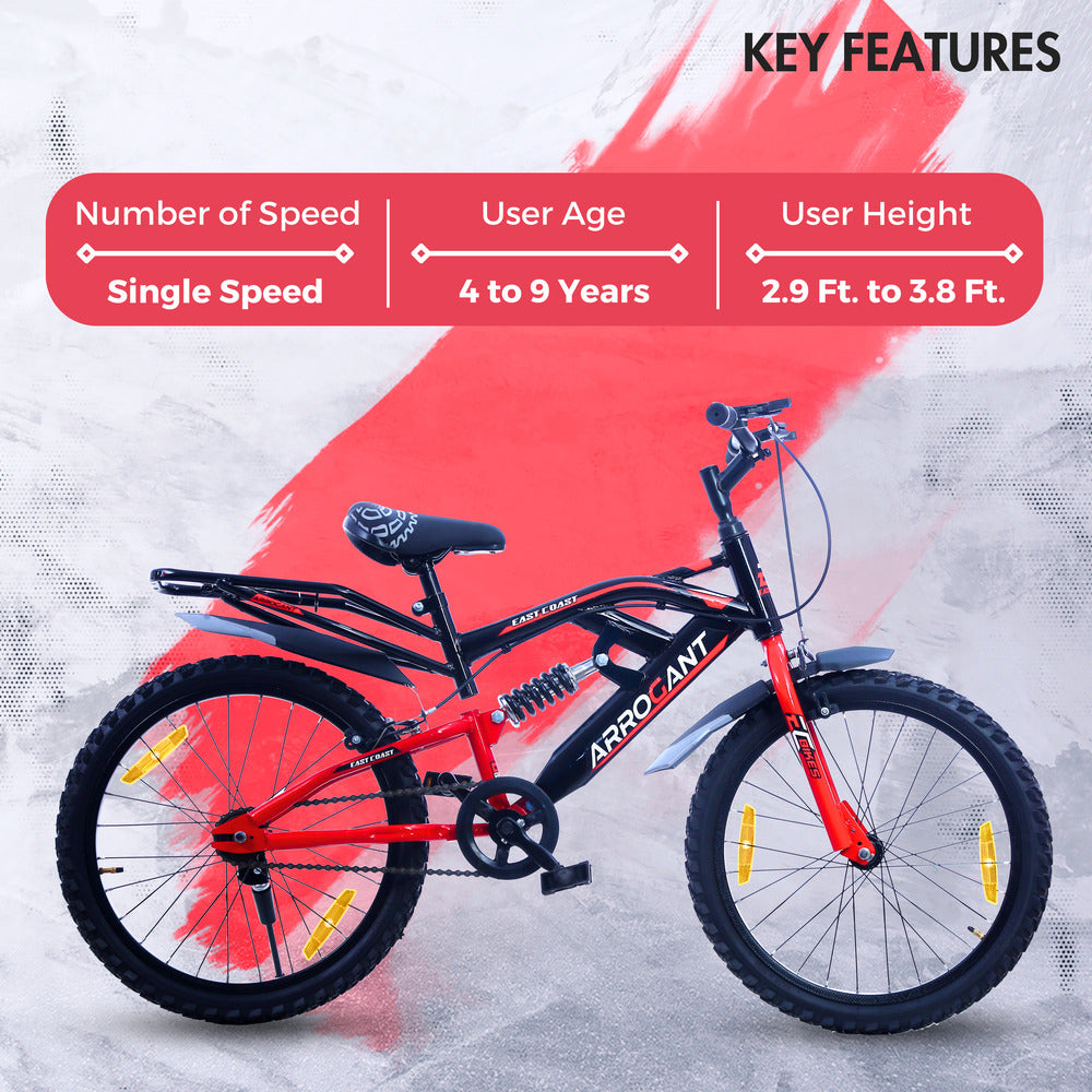 ARROGANT 20T Single Speed Kids Cycle with Center Suspension - Red Color