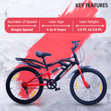 ARROGANT 20T Single Speed Kids Cycle with Center Suspension - Red Color