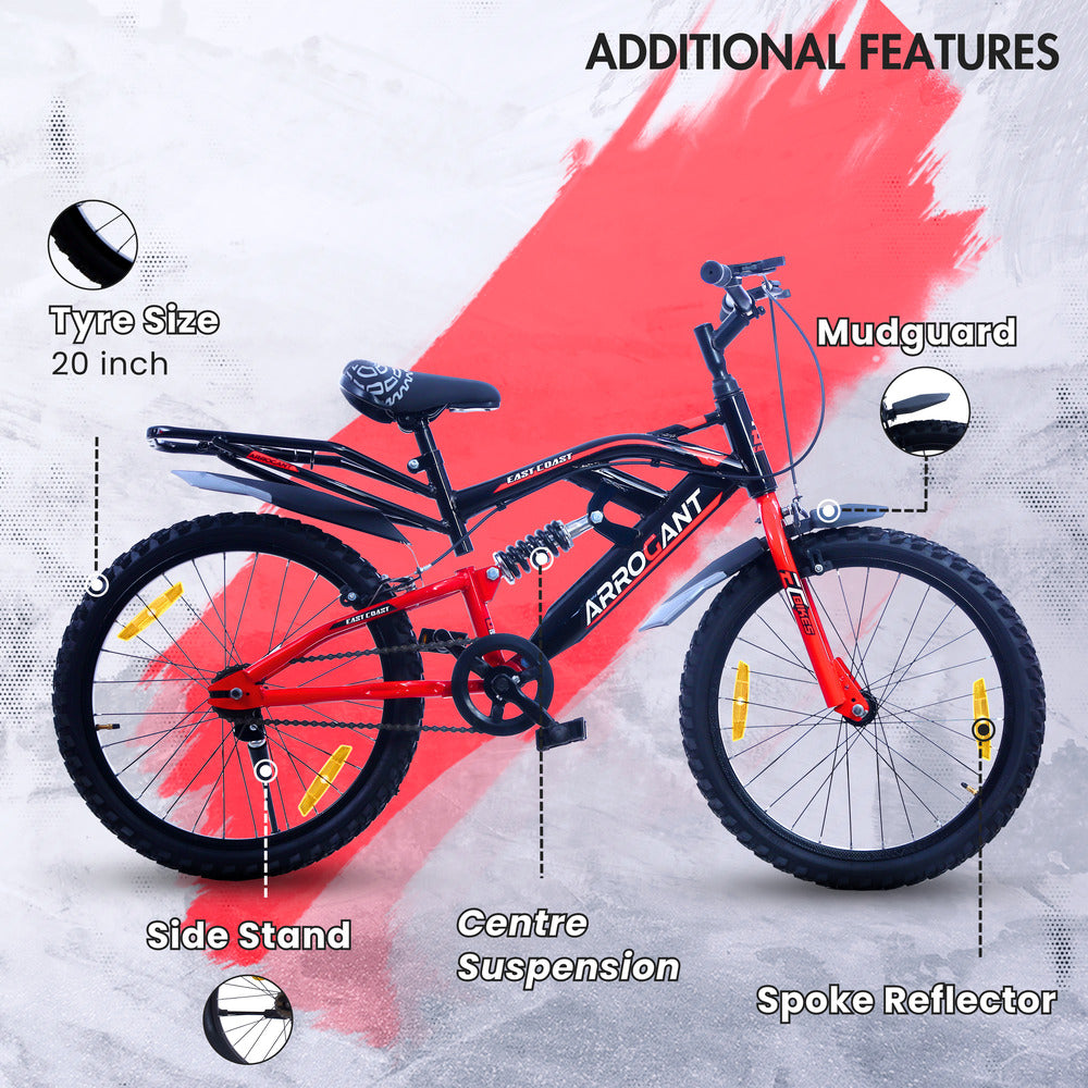 ARROGANT 20T Single Speed Kids Cycle with Center Suspension - Red Color