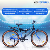ARROGANT 26T Single Speed Hybrid Bicycle/City Bike With Center Suspension - Blue Color
