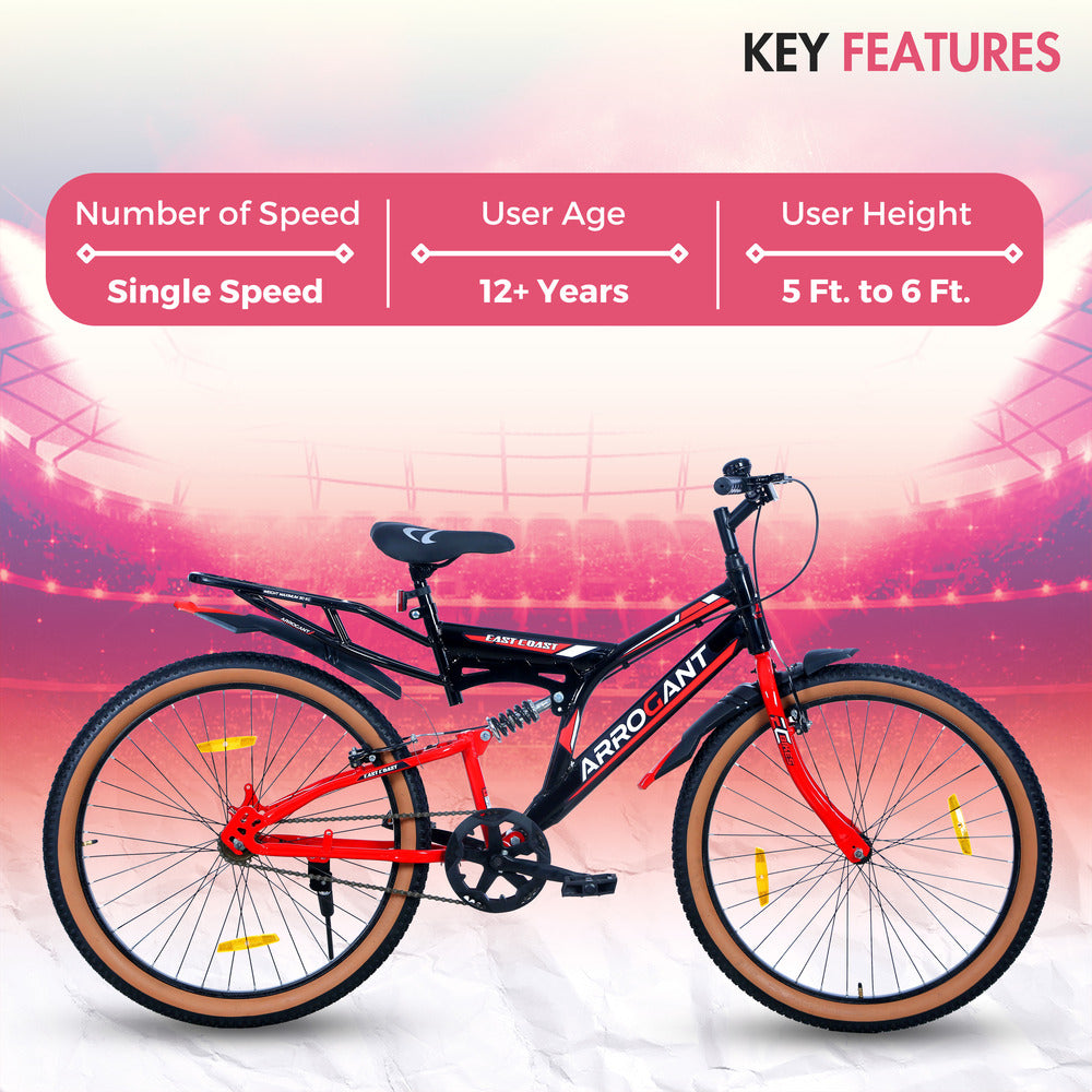 ARROGANT 26T Single-Speed Hybrid Bicycle/City Bike With Center Suspension - Red Color
