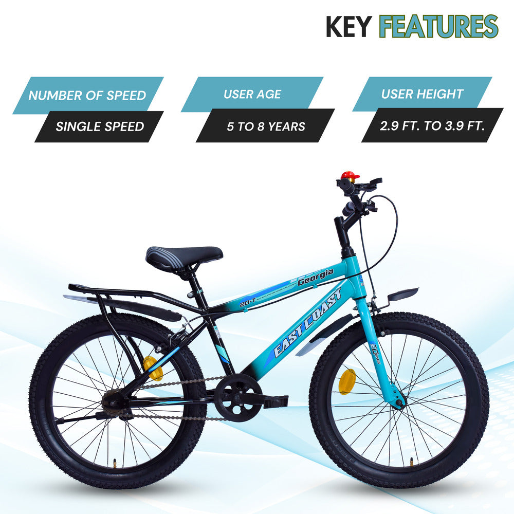 Georgia Single-Speed Kids Cycle | 20T Bike for Kids - Dual Shade (Black-Seagreen)