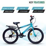 Georgia Single-Speed Kids Cycle | 20T Bike for Kids - Dual Shade (Black-Seagreen)