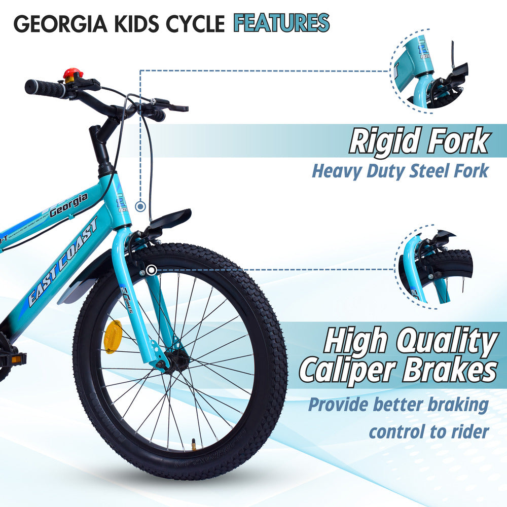 Georgia Single-Speed Kids Cycle | 20T Bike for Kids - Dual Shade (Black-Seagreen)
