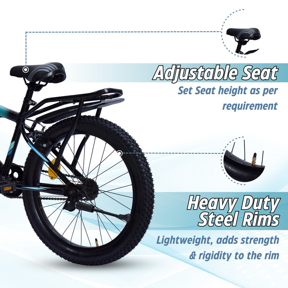 Georgia Single-Speed Kids Cycle | 20T Bike for Kids - Dual Shade (Black-Seagreen)