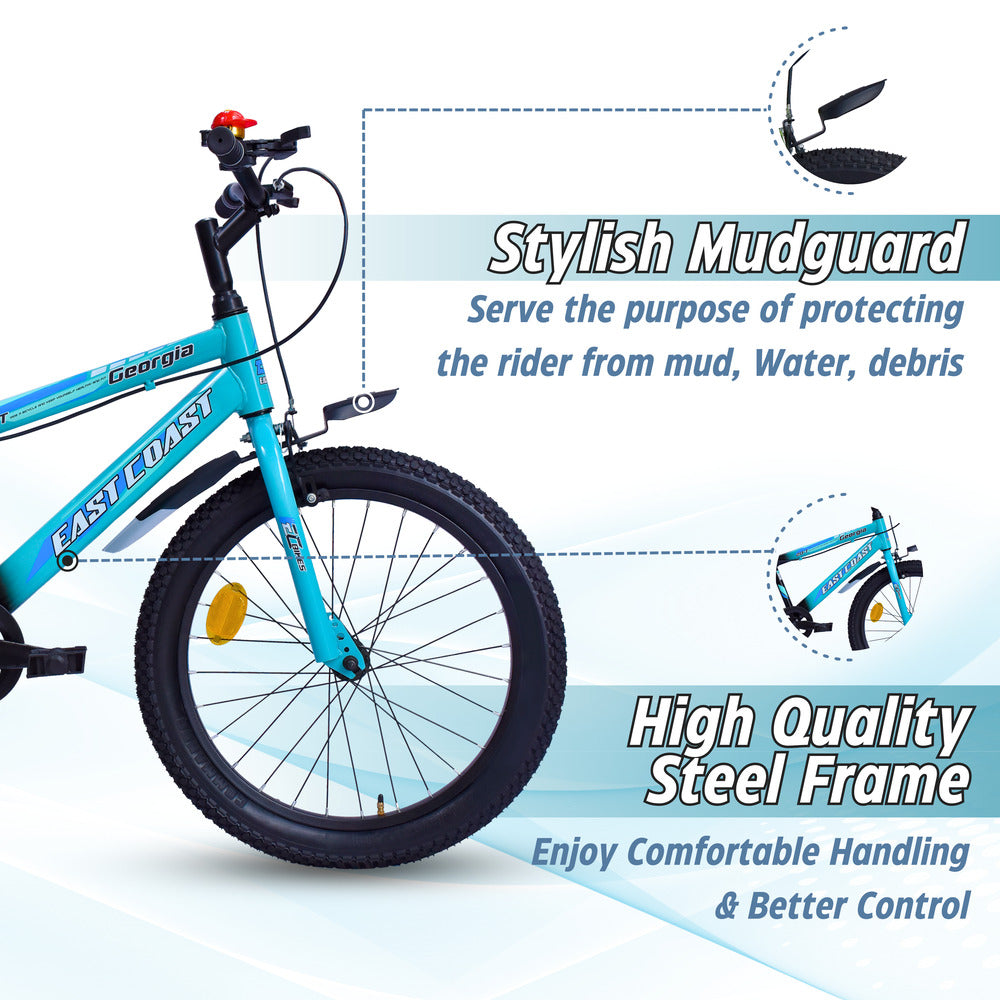 Georgia Single-Speed Kids Cycle | 20T Bike for Kids - Dual Shade (Black-Seagreen)