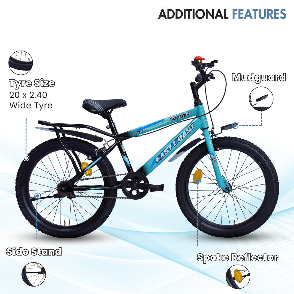 Georgia Single-Speed Kids Cycle | 20T Bike for Kids - Dual Shade (Black-Seagreen)