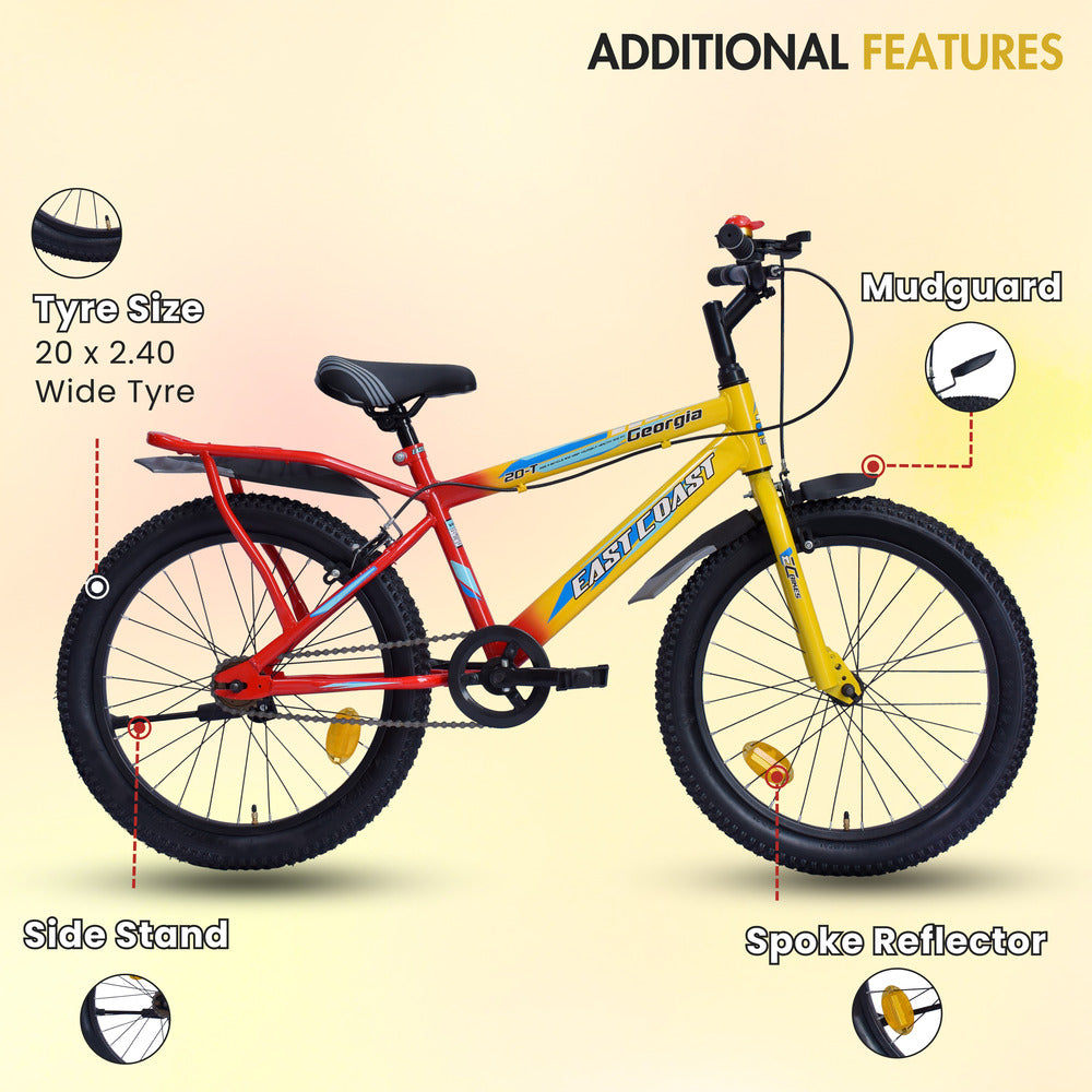 Georgia Single-Speed Kids Cycle/Bicycle | 20T Bike for Kids - Dual Shade (Yellow-Red)