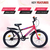 Georgia Single-Speed Kids Cycle | 20T Bike for Kids - Dual Shade (Black-Pink)