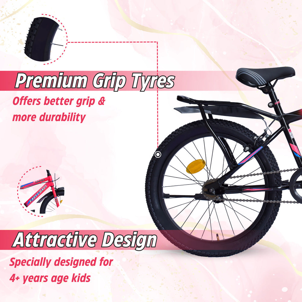 Georgia Single-Speed Kids Cycle | 20T Bike for Kids - Dual Shade (Black-Pink)