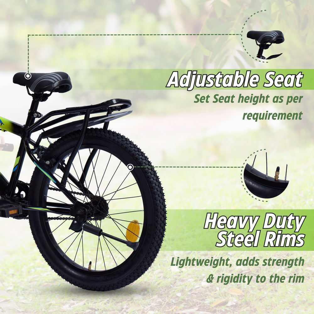 Georgia Single-Speed Kids Cycle Bicycle | 20T Bike for Kids - Dual Shade (Black-Green)