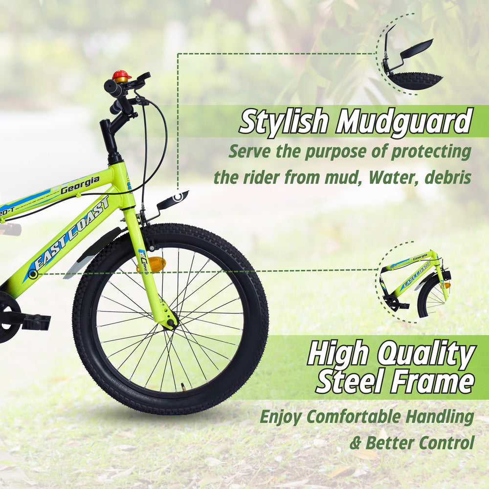 Georgia Single-Speed Kids Cycle Bicycle | 20T Bike for Kids - Dual Shade (Black-Green)