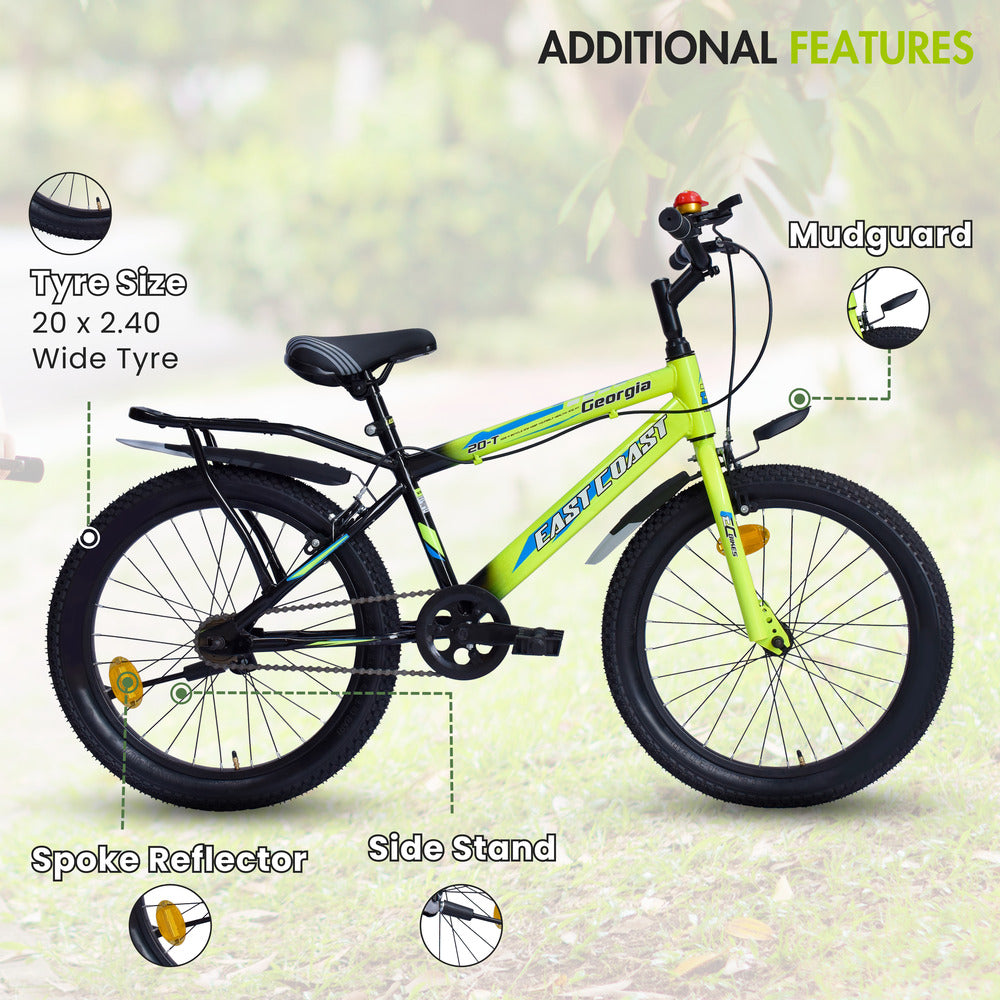 Georgia Single-Speed Kids Cycle Bicycle | 20T Bike for Kids - Dual Shade (Black-Green)