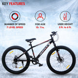 HUSTLE 7 Speed 26T Mountain Bike/Cycle - Black Color