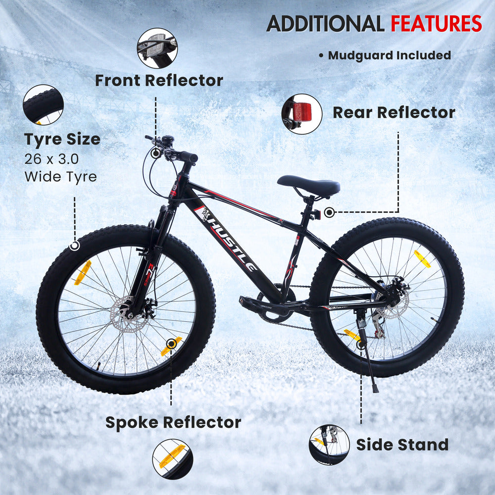 HUSTLE 7 Speed 26T Mountain Bike/Cycle - Black Color
