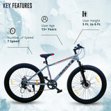 HUSTLE 7 Speed SkyScaper Semi Fat Tyre 26T Mountain Bike/Cycle - Grey Color