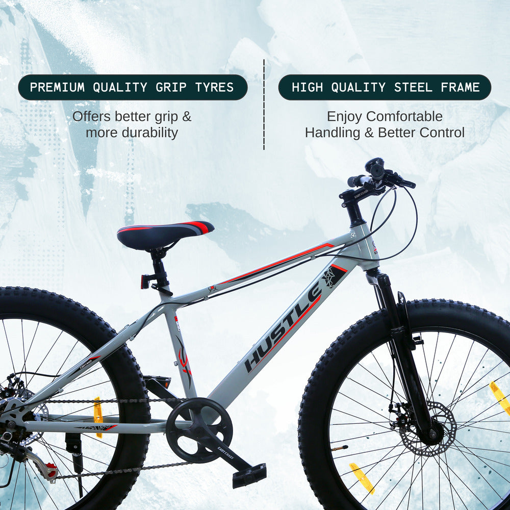HUSTLE 7 Speed SkyScaper Semi Fat Tyre 26T Mountain Bike/Cycle - Grey Color