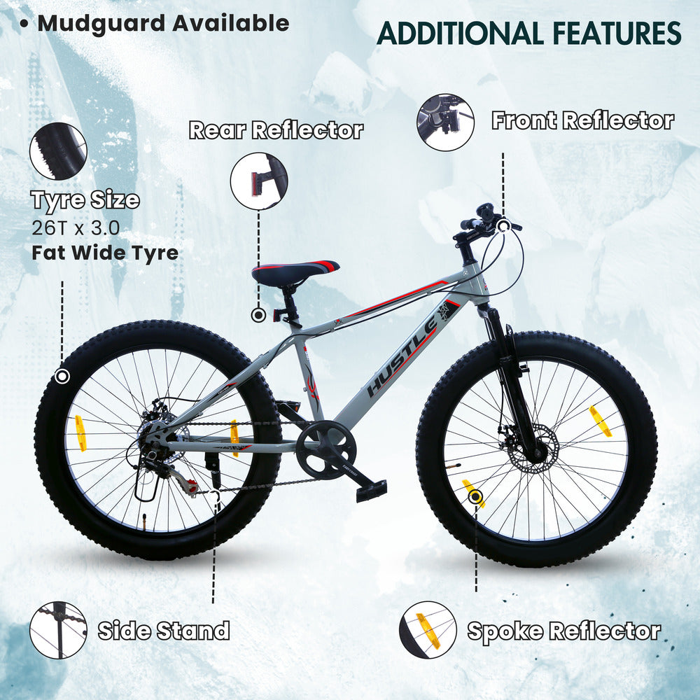 HUSTLE 7 Speed SkyScaper Semi Fat Tyre 26T Mountain Bike/Cycle - Grey Color