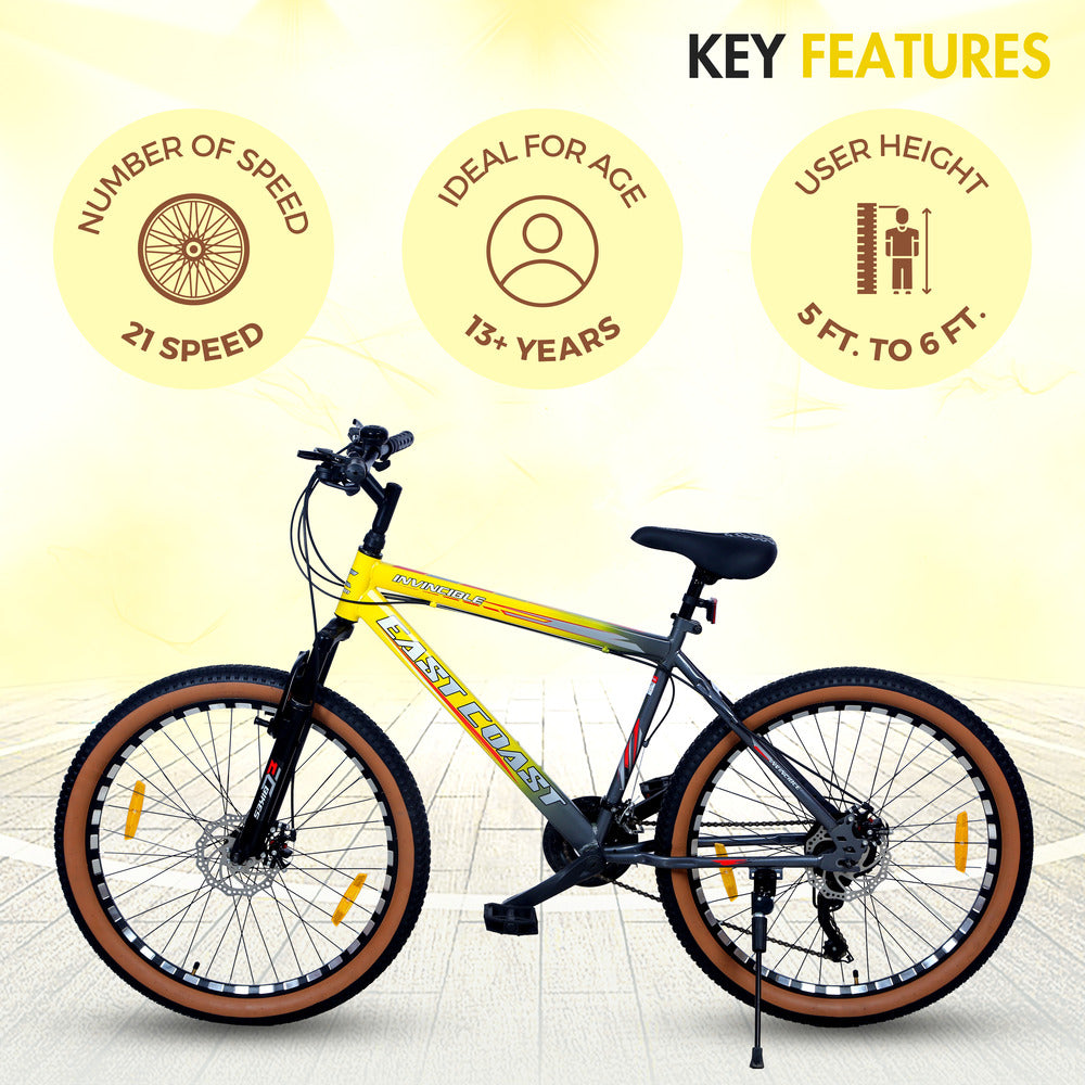 INVINCIBLE PRO 21 Speed | 26T Mountain Bike/ Cycle - Yellow Color