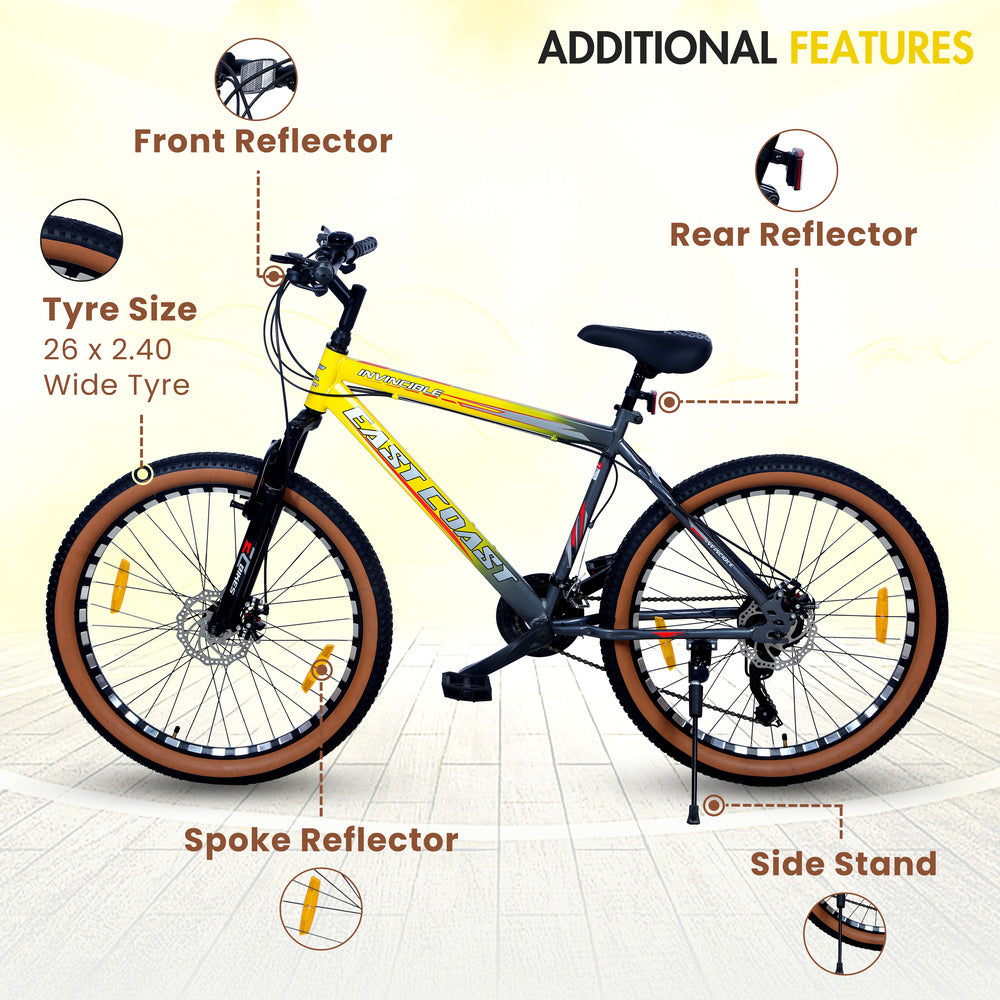 INVINCIBLE PRO 21 Speed | 26T Mountain Bike/ Cycle - Yellow Color