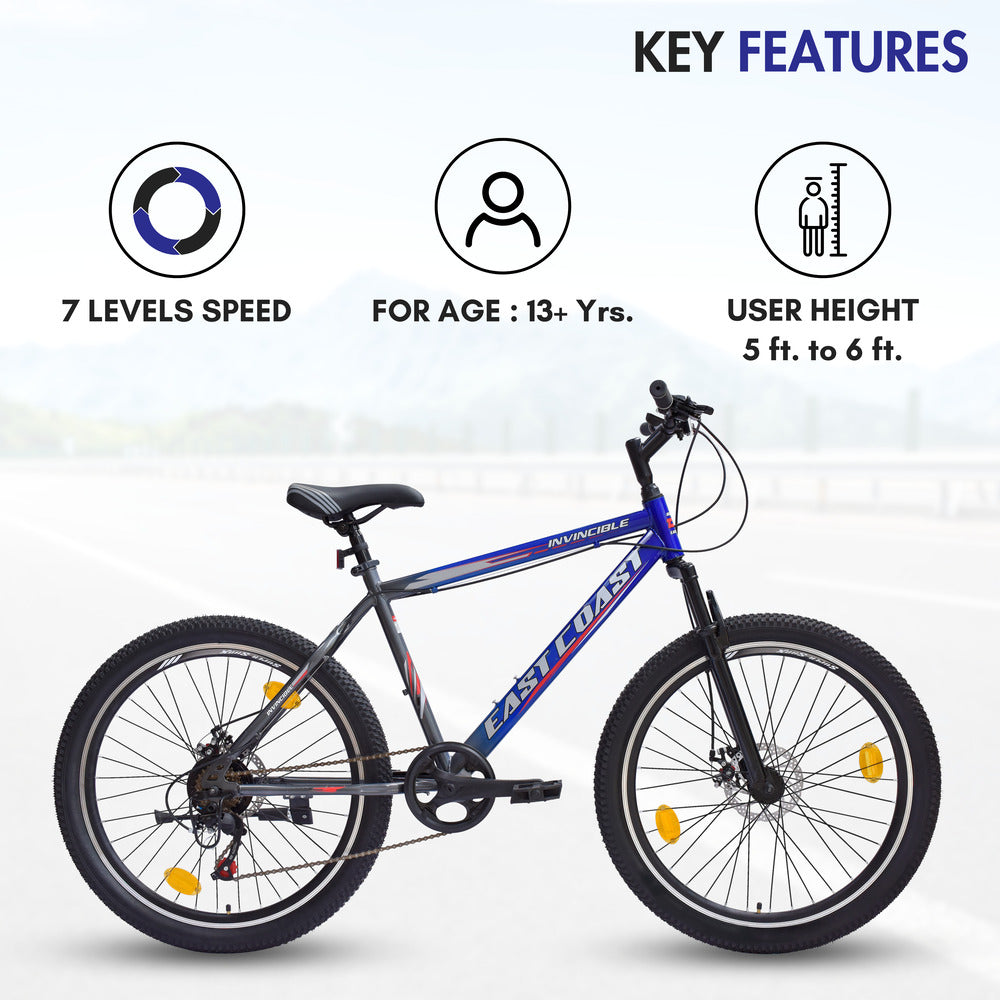 INVINCIBLE PRO 7 SPEED 26T Mountain Bike/Cycle - Blue Color
