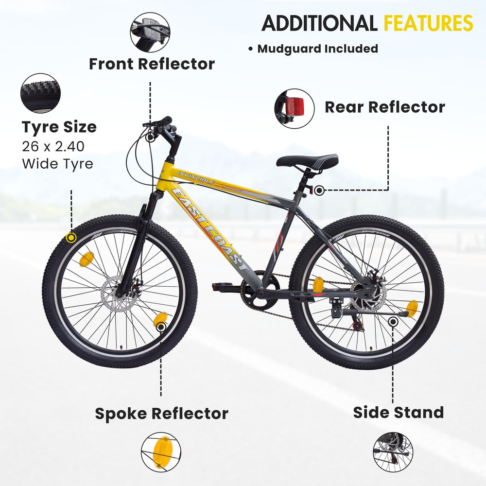 INVINCIBLE PRO 7 SPEED 26T Mountain Bike/Cycle - Yellow Color