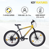 INVINCIBLE PRO 7 SPEED 26T Mountain Bike/Cycle - Yellow Color