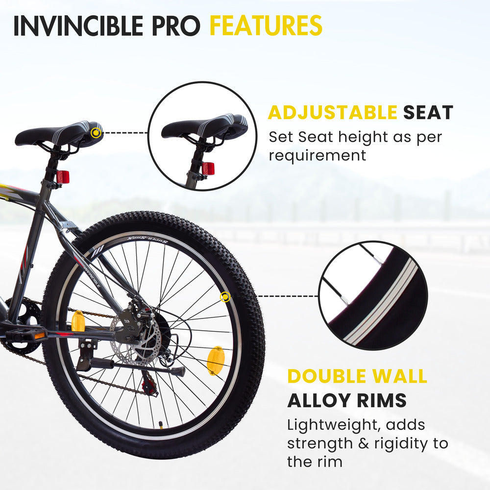 INVINCIBLE PRO 7 SPEED 26T Mountain Bike/Cycle - Yellow Color