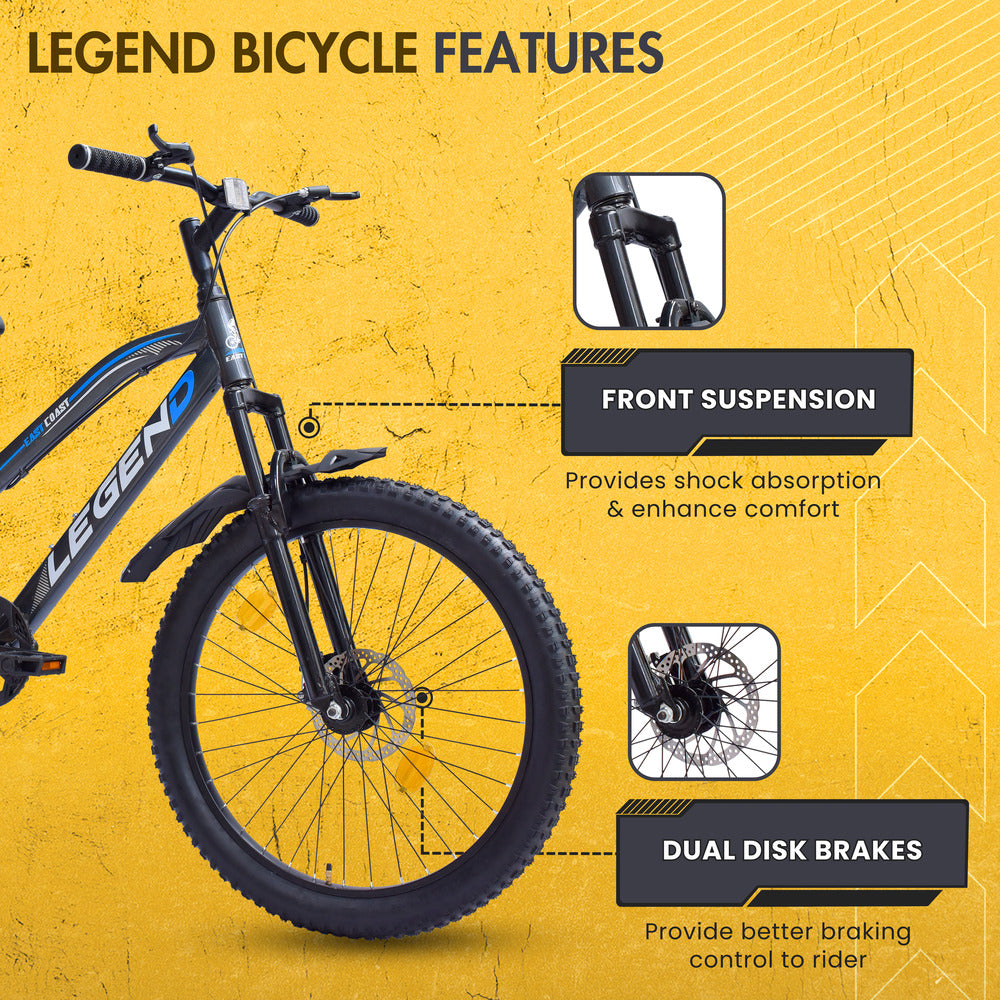 LEGEND 24T Single-Speed Mountain Bicycle for Kids of 9 to 15 yrs Age – Grey Color