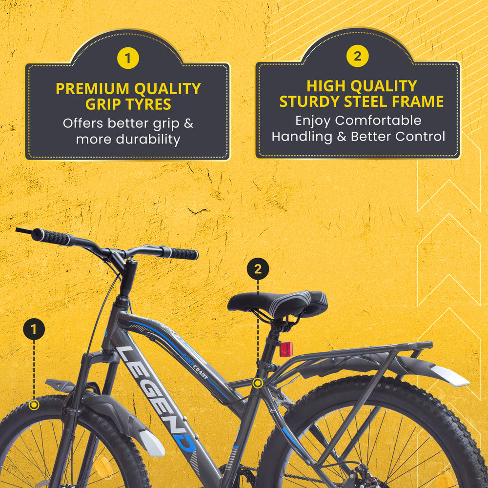 LEGEND 24T Single-Speed Mountain Bicycle for Kids of 9 to 15 yrs Age – Grey Color