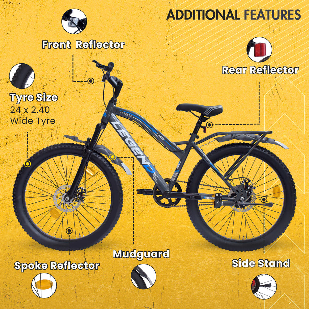 LEGEND 24T Single-Speed Mountain Bicycle for Kids of 9 to 15 yrs Age – Grey Color