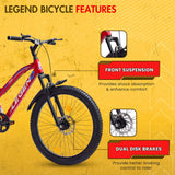 LEGEND 24T Single-Speed Mountain Bicycle for Kids of 9 to 15 yrs Age – Red Color