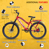LEGEND 24T Single-Speed Mountain Bicycle for Kids of 9 to 15 yrs Age – Red Color