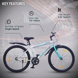 Old Skool Single-Speed Cycle/Bicycle | 26T Mountain Bike - White Color