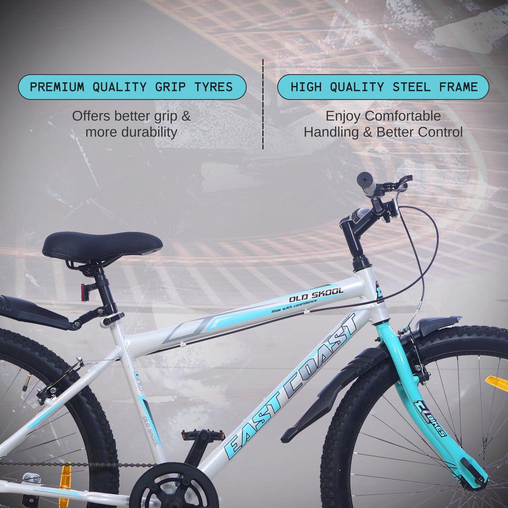 Old Skool Single-Speed Cycle/Bicycle | 26T Mountain Bike - White Color