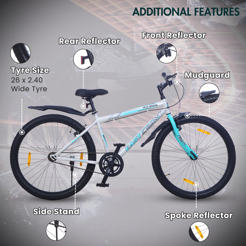 Old Skool Single-Speed Cycle/Bicycle | 26T Mountain Bike - White Color