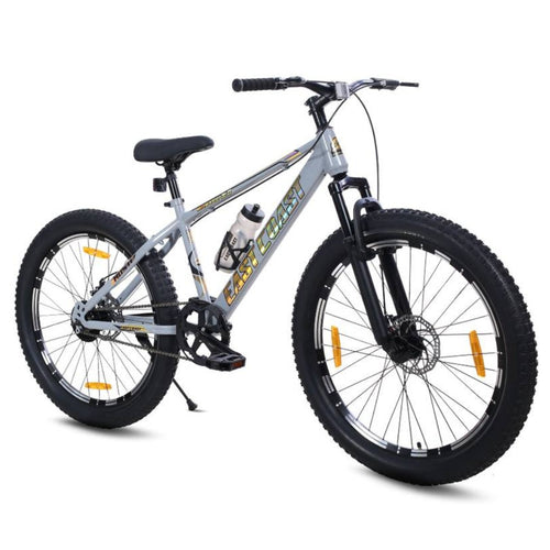 HUSTLE Gold Single Speed Fat Tyre 26T Mountain Bike/Cycle with Double Wall Alloy Rims - Grey