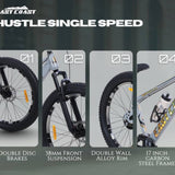 HUSTLE Gold Single Speed Fat Tyre 26T Mountain Bike/Cycle with Double Wall Alloy Rims - Grey