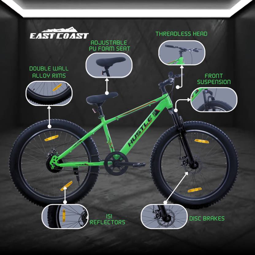 HUSTLE SINGLE SPEED 26T Mountain Fat Bike/Cycle - Green Color
