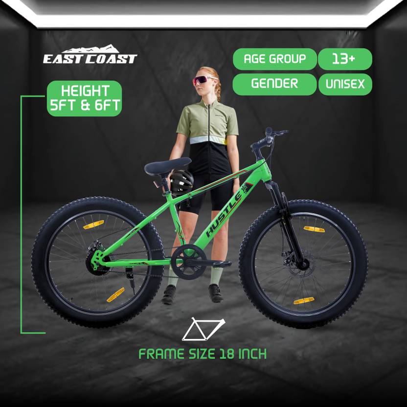 HUSTLE SINGLE SPEED 26T Mountain Fat Bike/Cycle - Green Color