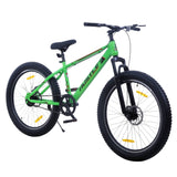 HUSTLE Single Speed Fat Tyre 26T Mountain Bike/Cycle with Only Front Suspension - Green