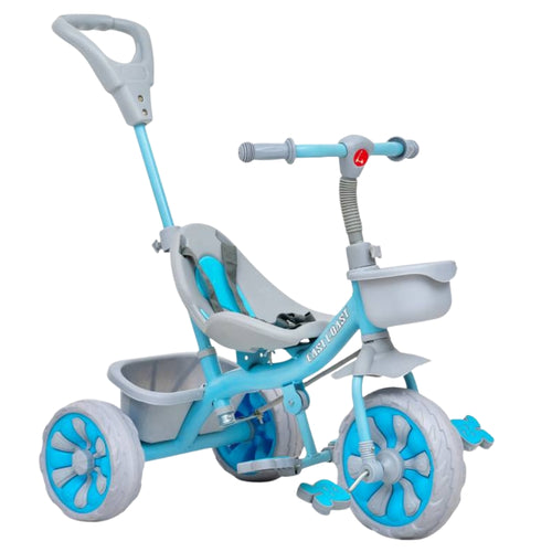 Junior Tricycle For Kids With Parental Control, Storage Basket, Cushion Seat, Seat Belt - Blue Color