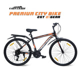 Premium City 21 Speed | 26T Mountain Bike/Cycle with Inbuilt Carrier - Black/Orange Color