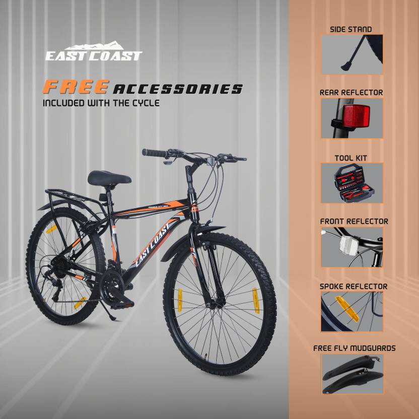 Premium City 21 Speed | 26T Mountain Bike/Cycle with Inbuilt Carrier - Black/Orange Color
